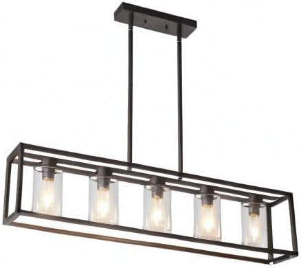 XILICON Oil Rubbed Bronze Farmhouse Chandelier Dining Room Lighting Fixture Hanging 5 Light Kitchen Island Lighting with Glass Shade for Dining Room