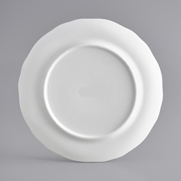 Condesa Pearl White Porcelain Dinner Plate, 12 Inch Round, Scalloped Wide Rim, Embossed, Dishwasher Safe, Microwave Safe, 12 Per Case