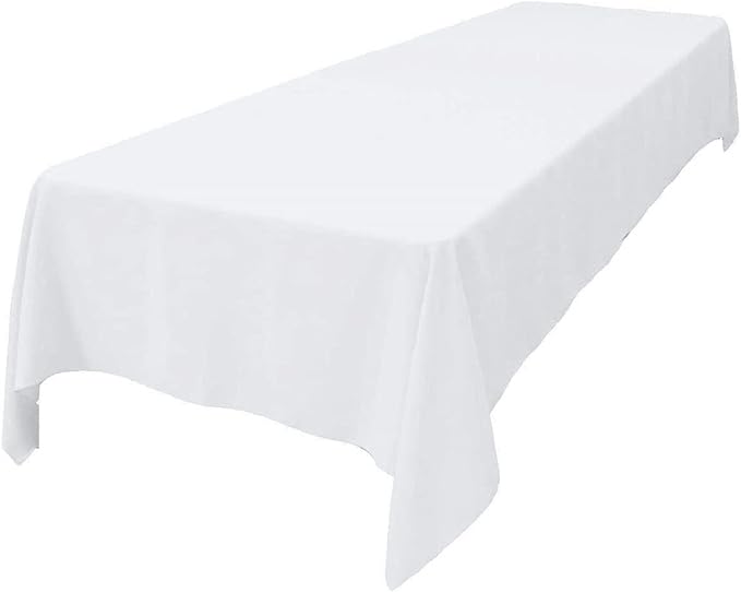 LA Linen Polyester Poplin Washable Rectangular Tablecloth, Stain and Wrinkle Resistant Table Cover 60x84, Fabric Table Cloth for Dinning, Kitchen, Party, Holiday 60 by 84-Inch, White