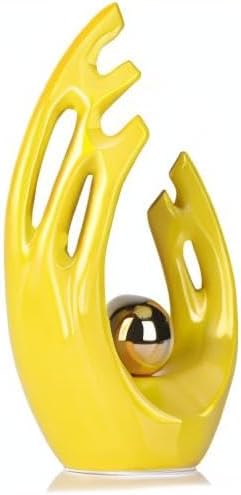 12"H Yellow Gold Aesthetic Room Decor Accent, TV Stand Funky Table Centerpiece, Abstract Art Ceramic Statue and Sculpture, Yellow Decor for Living Room, Bookshelf Decorative Objects, Shelf Decor