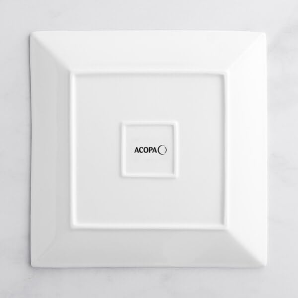 10-Inch Square Porcelain Dinner Plate, Bright White, Wide Rim, Dishwasher Safe, Commercial Grade, 12 per Case