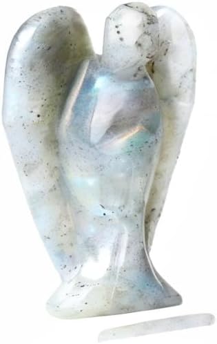 YATOJUZI 2" Crystal Angel Decor Labradorite Healing Polished Gift Stone Sculpture Statue Hand Carved Cute Figurines Gemstone Reiki Home Room Office Desk Decoration Guardian Angels Gifts for Women Men
