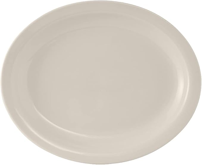 Tuxton China TNR-019 Platter, 12-1/2" x 10-1/4", Oval, Narrow Rim, Microwave and Dishwasher Safe, Oven Proof, Fully Vitrified, Ceramic, Nevada, American White/Eggshell, Pack of 12