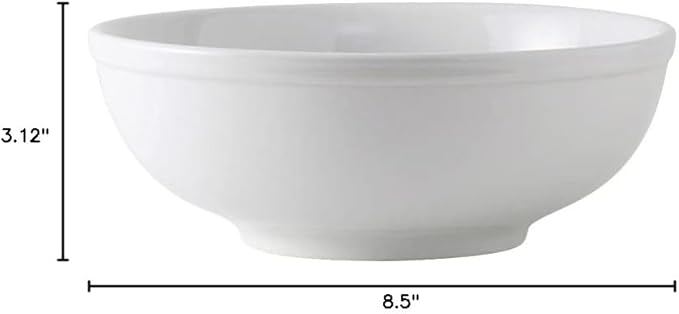Tuxton China BPB-5203 Menudo/Salad/Pasta Bowl, 58 oz., 8-1/2" Diameter x 3-1/8"H, Round, Microwave and Dishwasher Safe, Oven Proof, Fully Vitrified, DuraTux, Porcelain White, Pack of 12