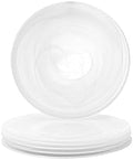 Vikko Lunch Plates, Set of 6 White Alabaster Plates, 8.5" Plate with Marbelized, Swirl Design, Elegant Glass Entree Plate, Dishwasher Safe
