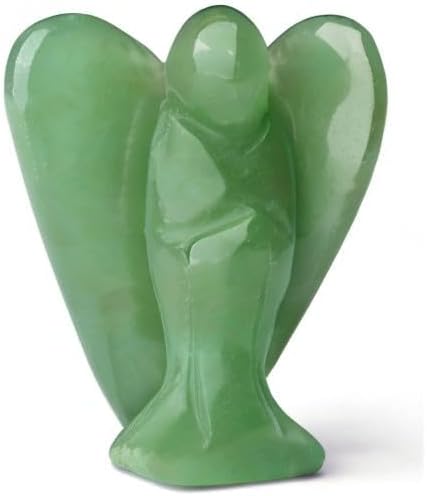 YATOJUZI 2" Green Aventurine Angel Decor Healing Crystals Polished Natural Stone Sculpture Statue Hand Carved Cute Figurines Energy Reiki Home Room Office Desk Decoration Guardian Gifts for Women Men