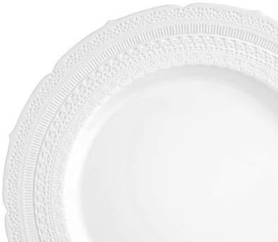 " OCCASIONS " 80 Plates Pack,(40 Guests) Extra Heavyweight Vintage Wedding Disposable/Reusable Plastic Plates 40 x 11'' Dinner + 40 x 8.25'' Salad/Dessert Plate (Chateau White)