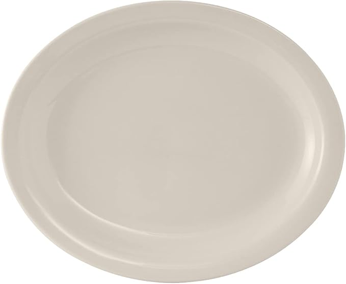 Tuxton China TNR-014 Platter, 13-1/4" x 10-1/2", Oval, Narrow Rim, Microwave and Dishwasher Safe, Oven Proof, Fully Vitrified, Ceramic, Nevada, American White/Eggshell, Pack of 12
