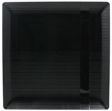 Exquisite Disposable-Black-Plastic-Plates-Square Linear (40 Pack) Wedding Dinner Fancy Tableware Dishes (10.25 Inch., Black) Single Size Set