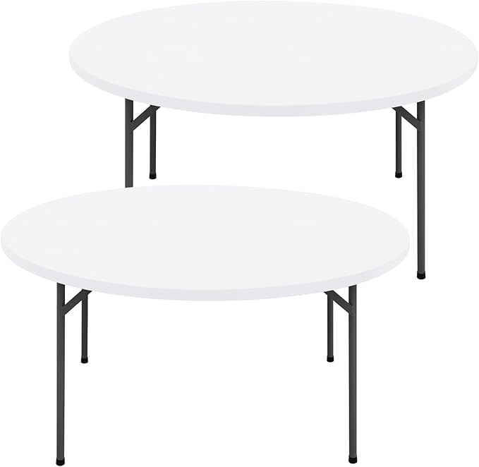 Round Spandex Tablecloth 2 Pack, Elastic Fitted Waterproof Tablecloths for 57"-68" Tables, Stretch Washable Picnic Table Cover for Camping, Dining, Indoor and Outdoor, White