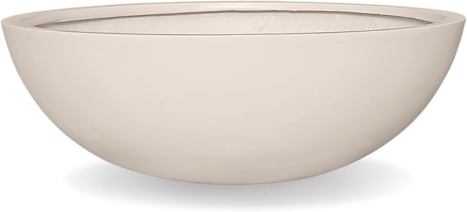 7.7" H x 22" D Round Bowl Fiberstone Planter for Succulent and Lotus with Drainage Hole, Smooth Finishes, Weather Resistant, Included 2 Extra Coco Mats (Kilim Beige, 19.9" Pot Opening)