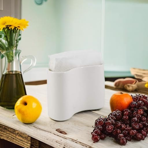 Ceramic Napkin Holder For Table Kitchen Paper Linen Cloth Napkins Upright Stand Up Sturdy Stylish Modern Compact White Modern Farmhouse