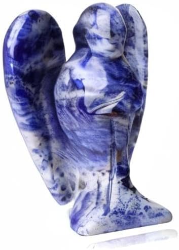 2" Crystal Angel Decor Blue Solidate Healing Polished Gift Stone Sculpture Statue Hand Carved Cute Figurines Gemstone Reiki Home Room Office Desk Decoration Guardian Angels Gifts for Women Men