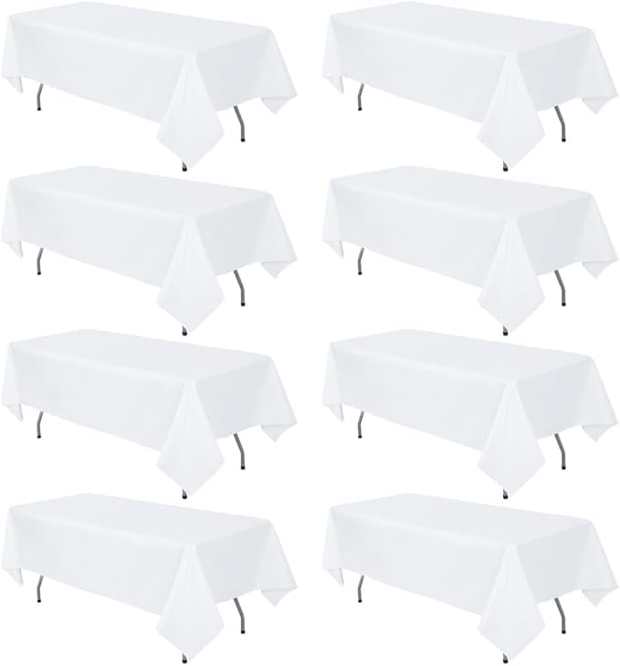 8 Pack White Tablecloth 60 x 126 Inch Rectangular Table Cloth for 8 Foot Rectangle Tables, Wrinkle Resistant Washable Fabric Polyester Table Covers for Wedding Party Banquet Buffet