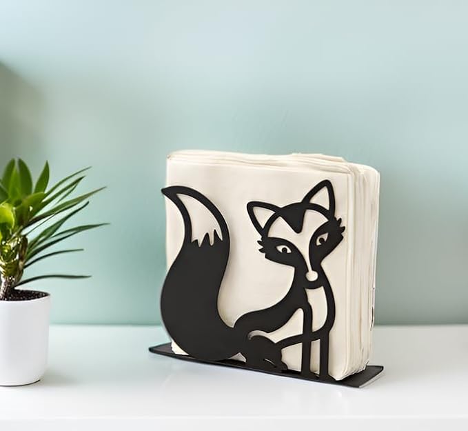 Mango Steam Tabletop Napkin/Tissue & Letter Holder for Home, Kitchen, Restaurants (Fox, Black)