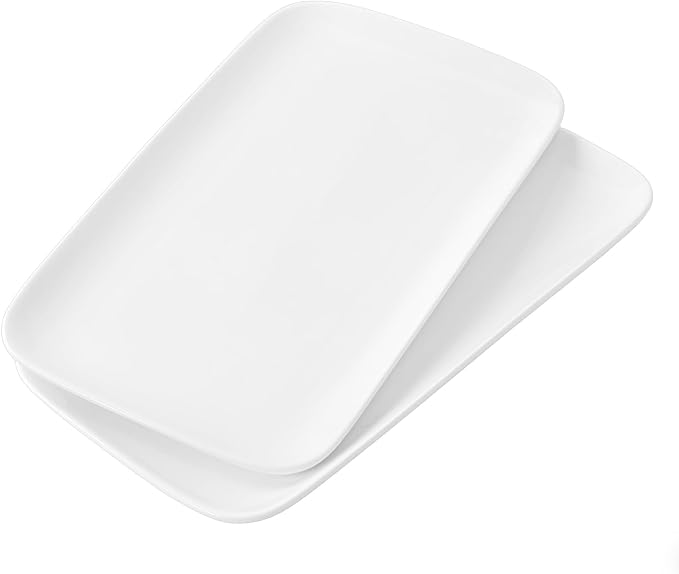 White Serving Platters Set of 2, 15.5 Inch Large Rectangular Serving Platters, Ceramic Serving Plates, Porcelain Platter for Food, Appetizer, Sushi, Steak