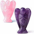 YATOJUZI 2" Amethyst Rose Quartz 2Pcs Angel Decor Crystal Cute Polished Natural Stone Hand-Carved Sculpture Statue Figurines Gemstone Hippie Home Room Office Desk Gifts for Women Men