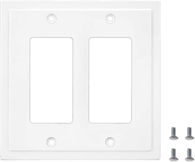 Henne Bery Modern Edge Decorative Wall Plate Switch Plate Outlet Cover, Durable Solid Zinc Alloy (Double Decorator, White)