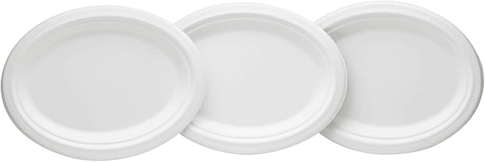KARAT EARTH 10''x8'' PFAS Free Compostable Bagasse Oval Plates, KE-BPO108-1CFF - 500 c