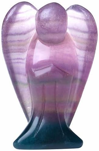 YATOJUZI 2" Fluorite Angel Decor Crystals Polished Natural Stone Sculpture Statue Home Room Office Desk Decoration Guardian Hand Carved Cute Figurines Energy Reiki Gifts for Women Men