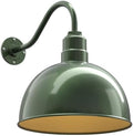 Steel Lighting Co. Hollywood Bowl Light | Outdoor Wall Mounted | 15 inch Bowl Dome | 16" Gooseneck | Barn Light Made in America | Hunter Green Exterior/Brass Interior