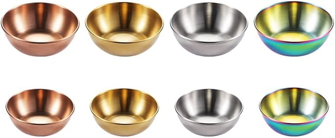 Sauce Dishes 12PCS 3.46inch Stainless Steel Sauce Bowl Mini Individual Round Seasoning Dishes Sushi Dipping Bowl Appetizer Plates (Rose Gold)
