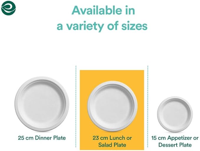 ECO SOUL 9 Inch Compostable Disposable Paper Plates [200 Pack] Food Safe 100% Virgin Bagasse Pulp Heavy Duty Biodegradable Microwave Safe Large Round Dinner Plate for Party, Picnic & BBQ (White)