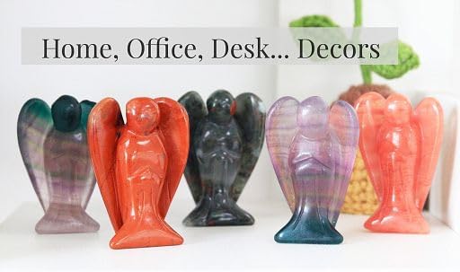 YATOJUZI 2" Red Jasper Angel Decor Crystals Polished Natural Stone Sculpture Statue Home Room Office Desk Decoration Guardian Hand Carved Cute Figurines Energy Reiki Gifts for Women Men