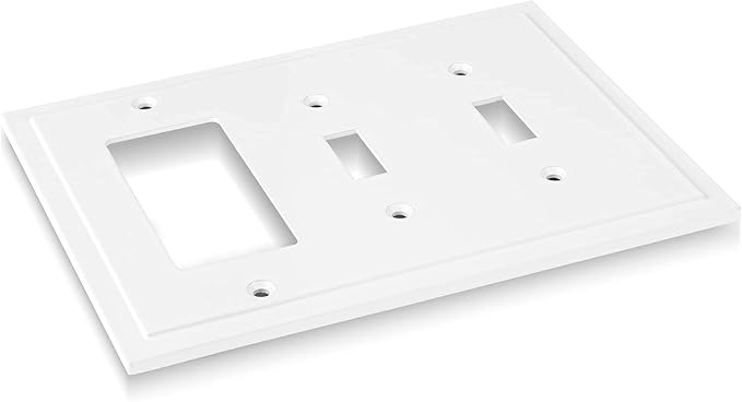 Henne Bery Modern Edge Decorative Wall Plate Switch Plate Outlet Cover, Durable Solid Zinc Alloy (Double Toggle/Single Decorator, White)