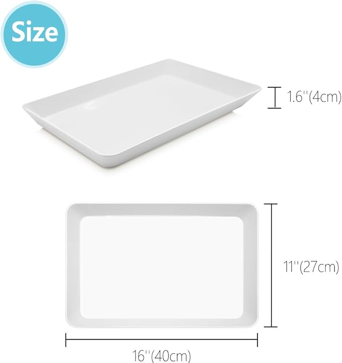 Serving Tray Platter, 4 Pcs Food Tray for Veggie Fruit Snack Dessert Cookie Cheese, Food Trays for Party Supplies Display, Plastic Platters for Serving Food, Large White Trays, BPA Free