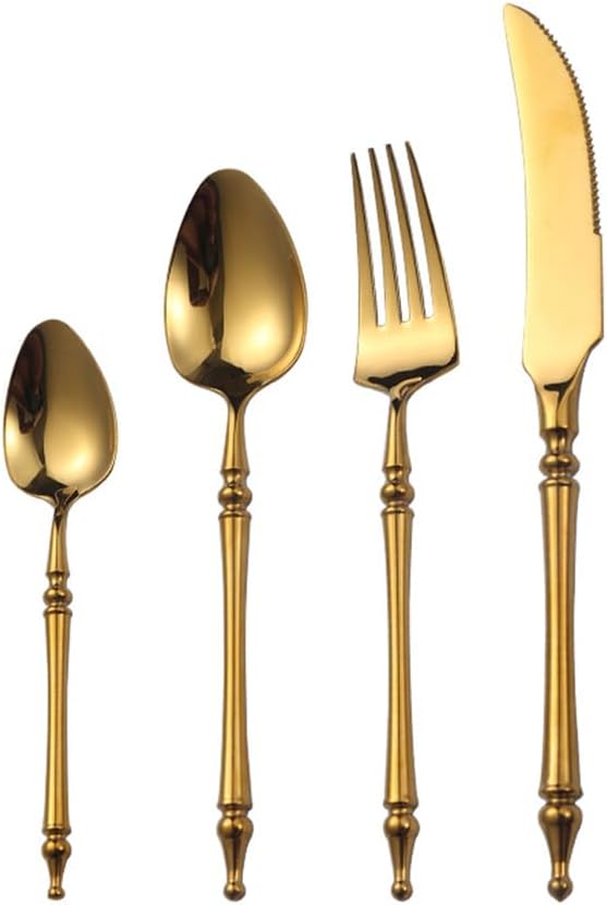 Gold Silverware Set for 10 Premium 18/10 Stainless Steel Flatware Set 40 Piece Include Knives Forks and Spoons Cutlery Utensils Light Luxury Vintage Style for Home Kitchen Christmas Restaurant