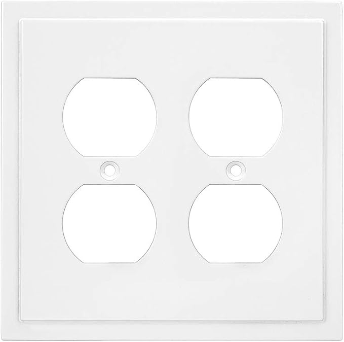Henne Bery Modern Edge Decorative Wall Plate Switch Plate Outlet Cover, Durable Solid Zinc Alloy (Double Duplex, White)