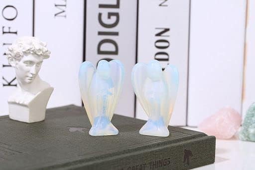 YATOJUZI 2" Opal Moonstones Angels Decor Healing Crystal Polished Natural Stone Sculpture Statue Hand-Carved Figurines Gemstone Energy Reiki Home Room Desk Decoration Guardian Angelfor Women Men