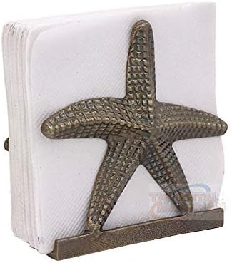 Nautical Starfish Metal Lunch Napkin Holder Dinner Napkin Holder For Kitchen Beverage Cocktail Ocean Coastal By The Metal Magician (Antique Brass)