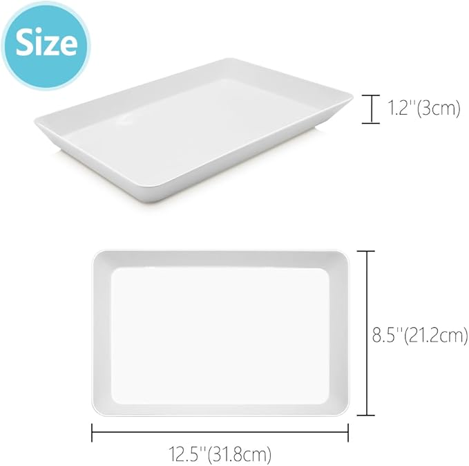 Serving Tray Platter, 4 Pcs Food Tray for Veggie Fruit Snack Dessert Cookie Cheese, Food Trays for Party Supplies Display, Plastic Platters for Serving Food, Large White Trays, BPA Free