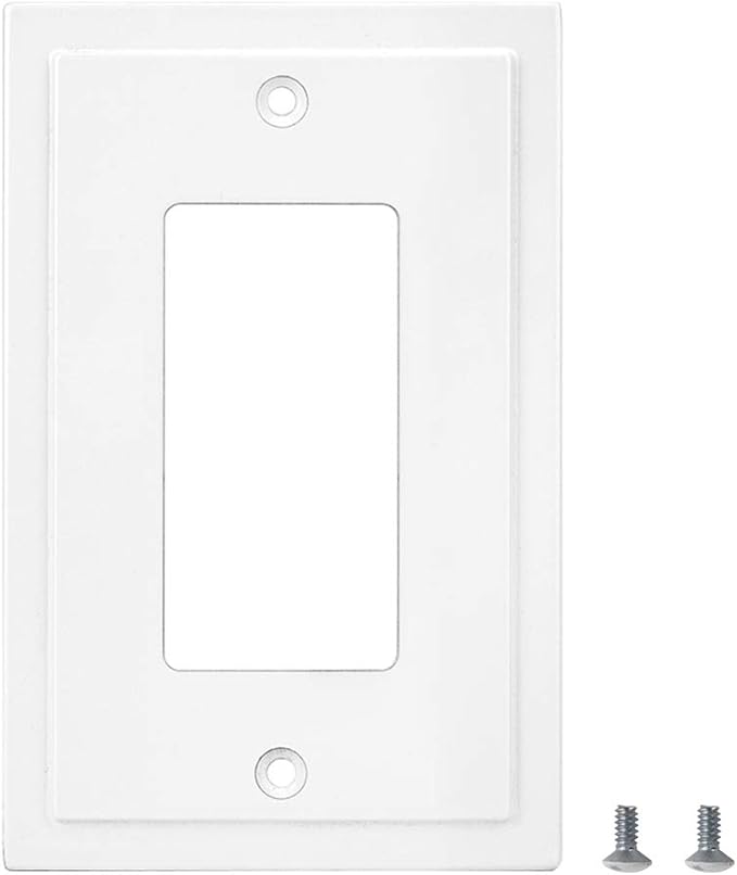 Henne Bery Modern Edge Decorative Wall Plate Switch Plate Outlet Cover, Durable Solid Zinc Alloy (Single Decorator 2PK, White)