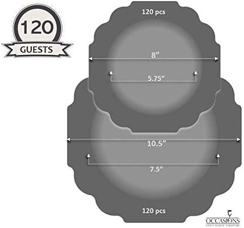 " OCCASIONS " 240 Plates Pack (120 Guests) Heavyweight Wedding Party Disposable Plastic Plates Set -120 x 10.5'' Dinner + 120 x 8'' Salad/Dessert Plate (Imperial in Blush & Gold)