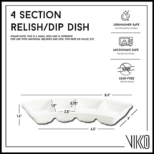 Vikko Serving Tray, 4 Section Porcelain Circular Serving Platter, Pack of 2, 8.4 Inch Small White Serving Dish for Entertaining, Condiments, Candies, Charcuterie, Snack