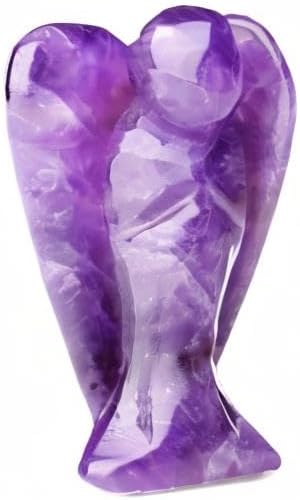YATOJUZI 2" Amethyst Guardian Angels Hand-Carved Angel Statue Figurines Purple Office Desk Decor Accessories Decorations Crystals and Healing Stones Energy Reiki Gifts for Women