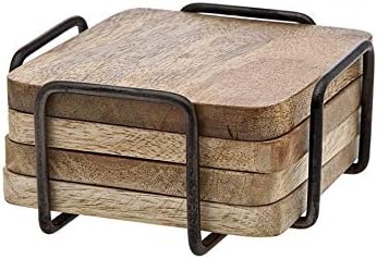 Godinger Coasters, Wooden Coasters with Holders, for Barware & Drinkware Rustic Design, Set of 4