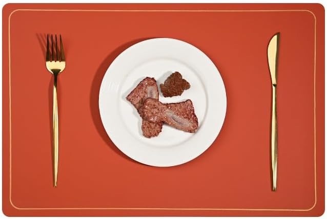 PU Leather Placemats Set of 4 - Waterproof Heat Resistant Dining Table Mats - Minimalist Non-Slip Coasters for Plates & Bowls 18x12 Inches (Orange)