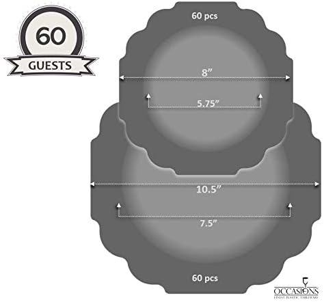 " OCCASIONS " 120 Plates Pack,(60 Guests) Heavyweight Premium Wedding Party Disposable Plastic Plates -60 x10.5'' Dinner + 60 x 8'' Salad/Dessert (Imperial Aqua & Silver)