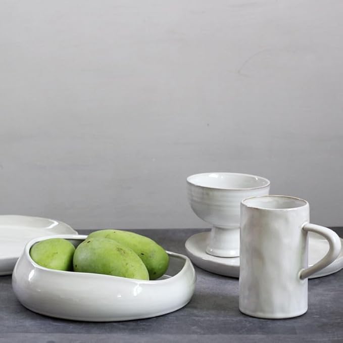 Decorative Bowl Free-Form Rim Glazed Ceramic Fruit Bowl for Kitchen Counter Ceramic Dining Room Table Centerpiecekey Bowl for Entryway Table|Dishwasher & Microwave Safe