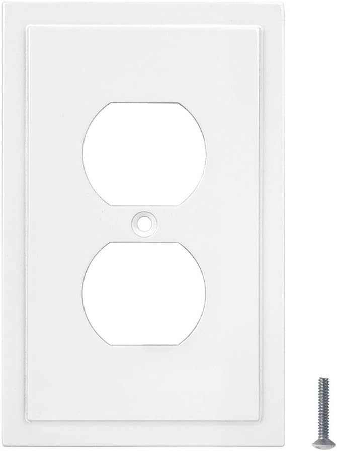 Henne Bery Modern Edge Decorative Wall Plate Switch Plate Outlet Cover, Durable Solid Zinc Alloy (Single Duplex 3PK, White)