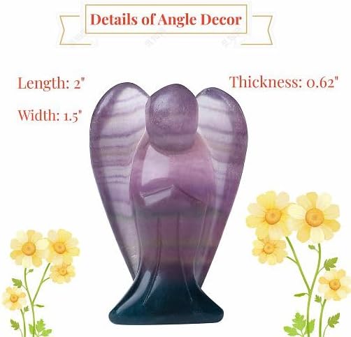 YATOJUZI 2" Fluorite Angel Decor Crystals Polished Natural Stone Sculpture Statue Home Room Office Desk Decoration Guardian Hand Carved Cute Figurines Energy Reiki Gifts for Women Men