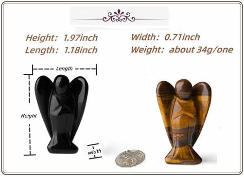 YATOJUZI 2" Black Obsidian Tigers Eye 2Pcs Angel Decor Crystal Cute Polished Natural Stone Hand-Carved Sculpture Statue Figurines Gemstone Hippie Home Room Office Desk Gifts for Women Men