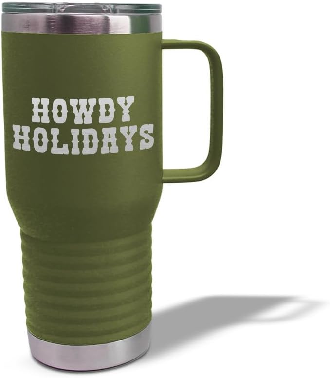 Speedy Pros Tumbler Cups with Straw Howdy Holidays Christmas Xmas Coffee Tumbler with Lid Personalized Insulated Travel Mugs Engraved Stainless-Steel 20 Oz Forest Green Design Only