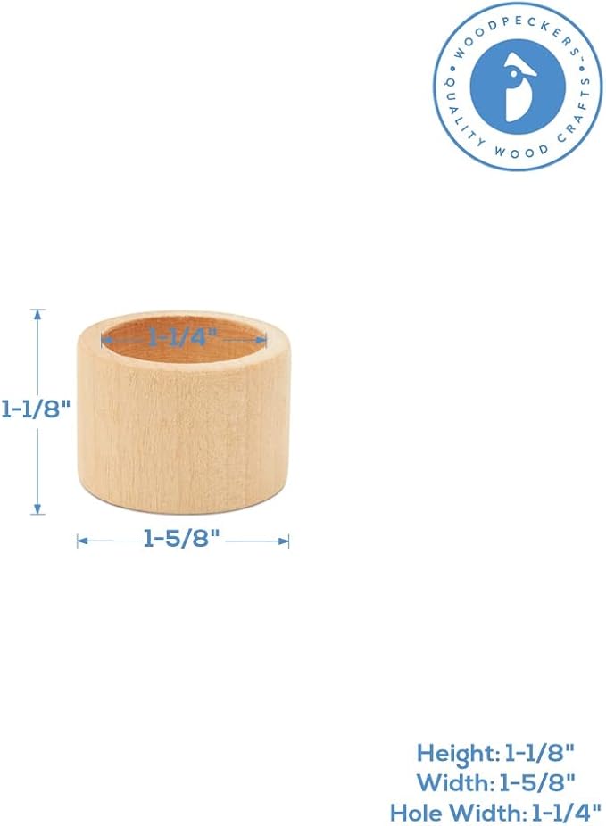 Classic Birch Wood Napkin Rings Set of 6, 1-1/2 inch Farmhouse Napkin Rings Set of 6 for Table Decor, by Woodpeckers
