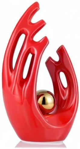 LCCCK 12" H Red Gold Aesthetic Room Decor Accent, TV Stand Funky Table Centerpiece, Abstract Art Ceramic Statue and Sculpture, Red Decor for Living Room, Bookshelf Decorative Objects, Shelf Decor