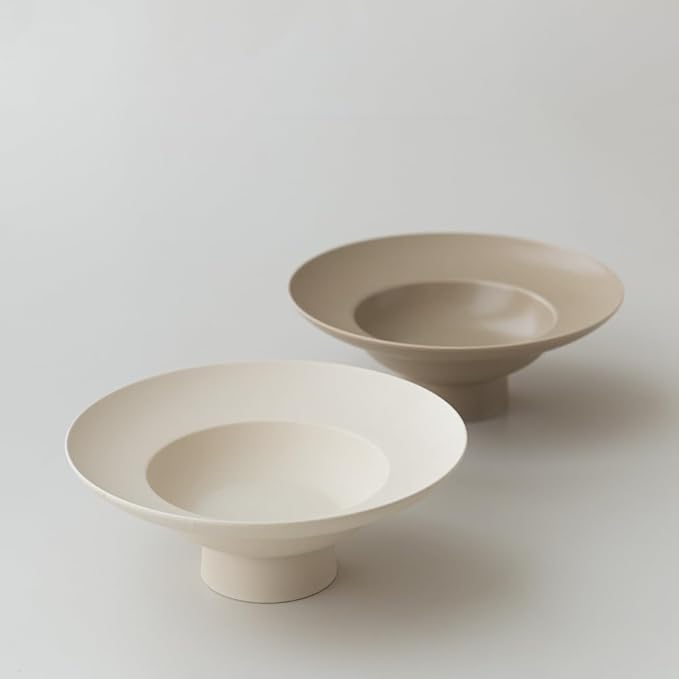 WENSHUO Deep Soup Plate, Angled Rim Pasta Bowl, High-foot Salad Bowl with Wide Rimmed, 15 oz (Crème)